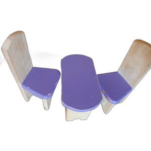 2003 Geoffrey Wood Fashion Dollhouse Furniture Table Chairs Set 1:6 Scale Purple